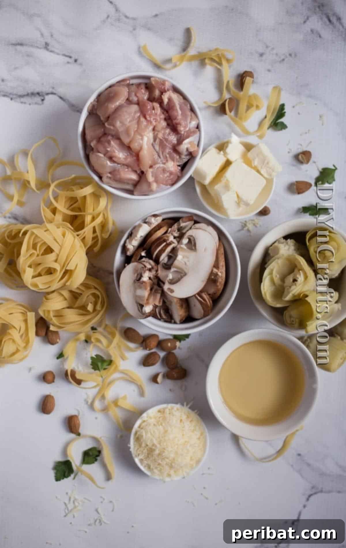 The Ultimate Family Favorite Chicken Pasta 3 Fresh ingredients laid out for making the chicken pasta recipe