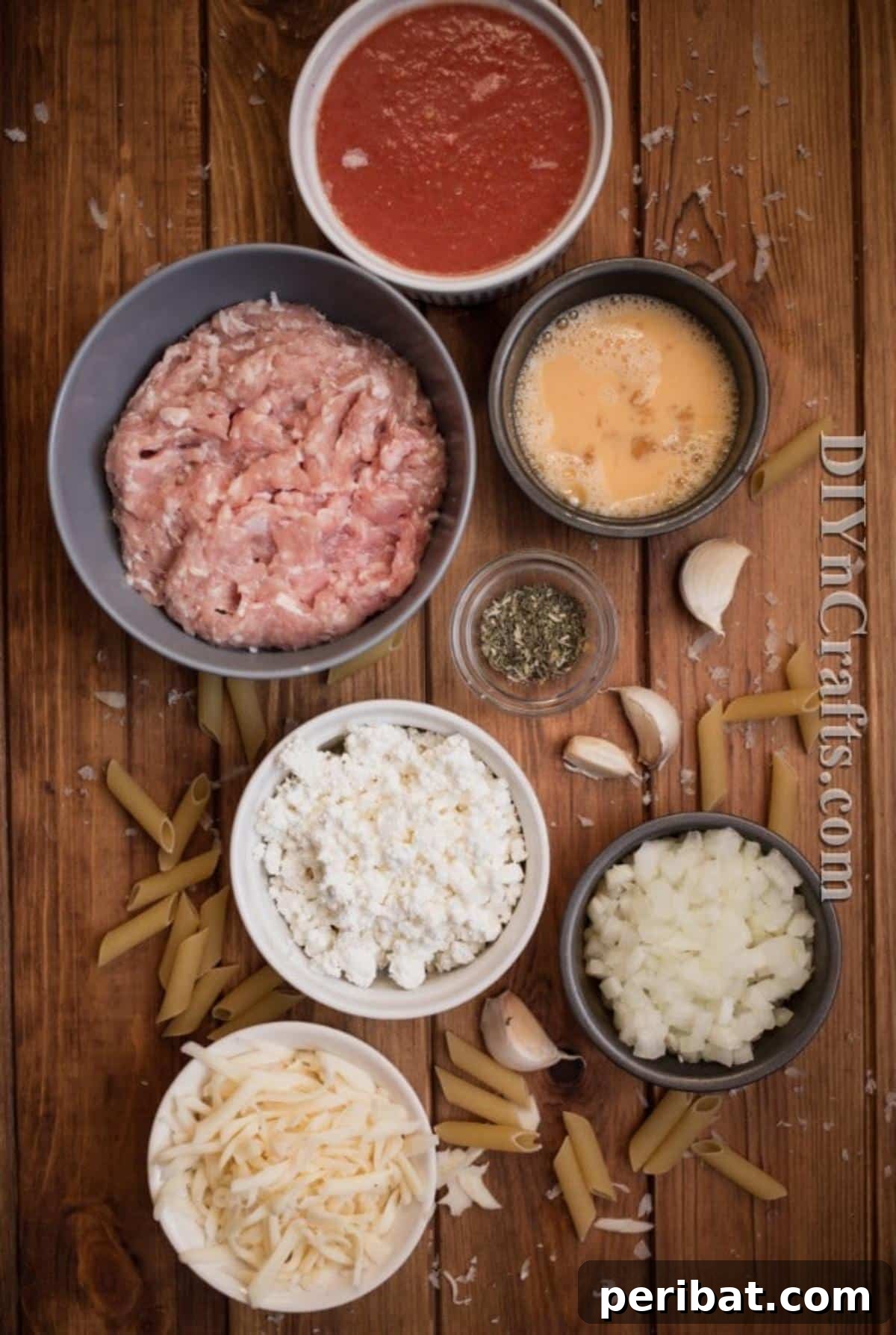 Ingredients for baked ziti recipe