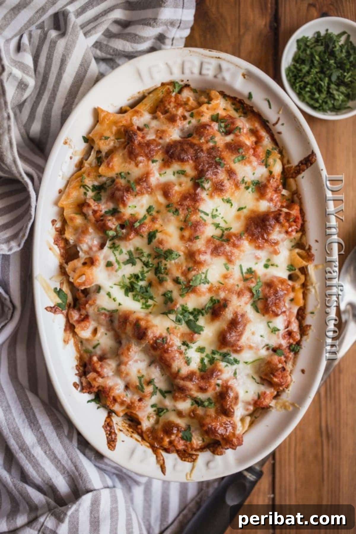 Finished baked ziti recipe fresh from the oven