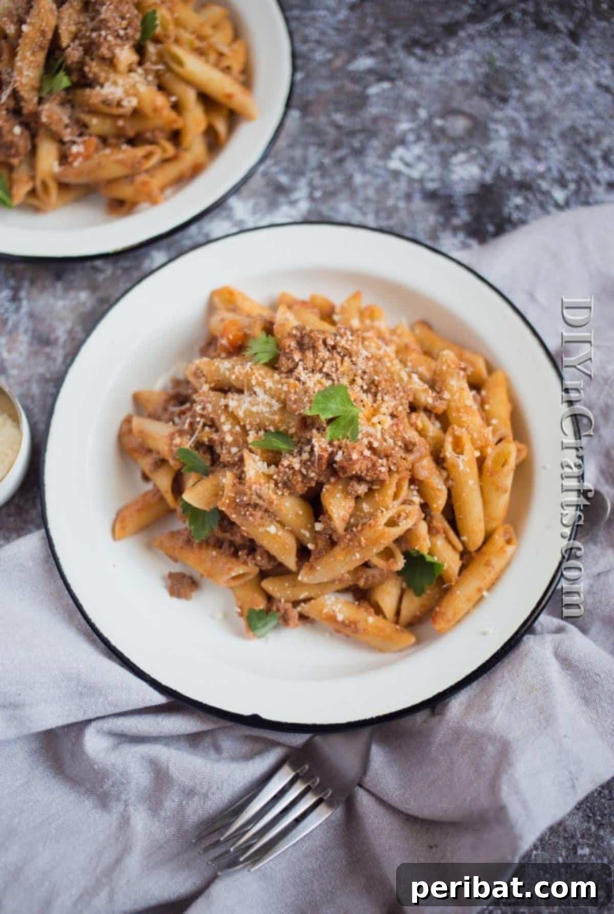 Finished slow-cooker bolognese sauce with pappardelle pasta