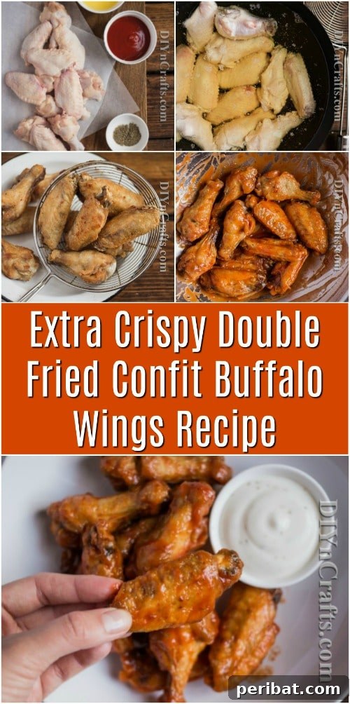 Extra Crispy Double Fried Confit Buffalo Wings Recipe - Final presentation image for Pinterest.
