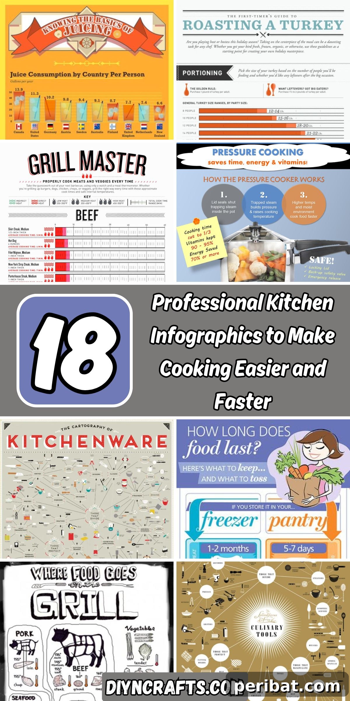 18 Professional Kitchen Infographics to Make Cooking Easier and Faster, offering essential culinary shortcuts and guides for home cooks.