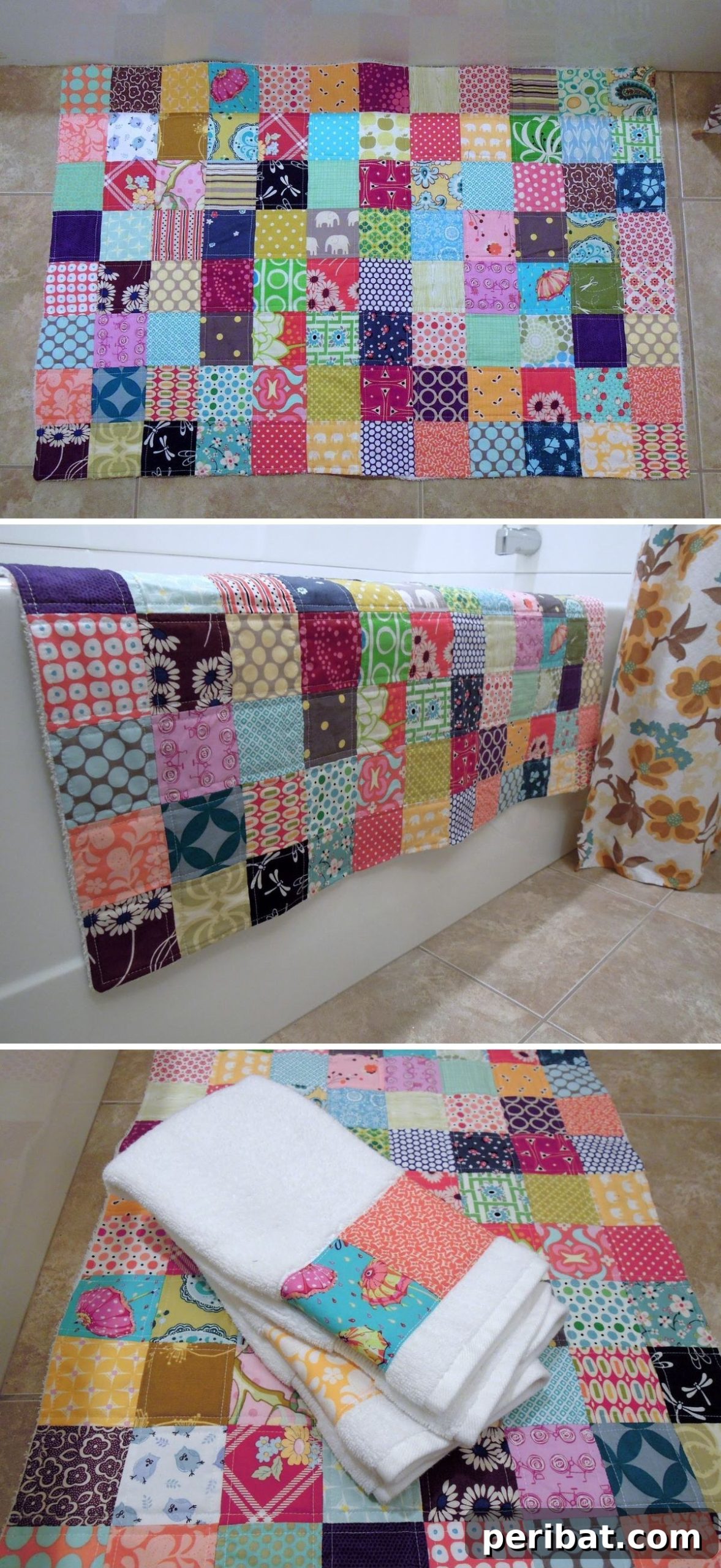 15 DIY Bath Mat Projects: Elevate Your Bathroom with Handmade Style and Coziness 10 Rustic Quilted Patchwork Bath Mat