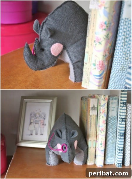 DIY Felt Rhino Bookends and Stuffed Toys