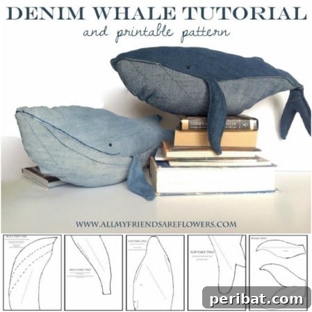 Repurposed Denim Stuffed Whale from Old Jeans