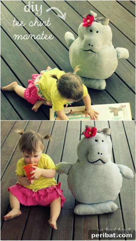 Repurposed T-Shirt Stuffed Manatee - Giant Toy