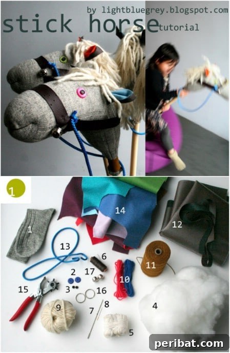DIY Stick Horse from Old Sock and Scrap Fabric
