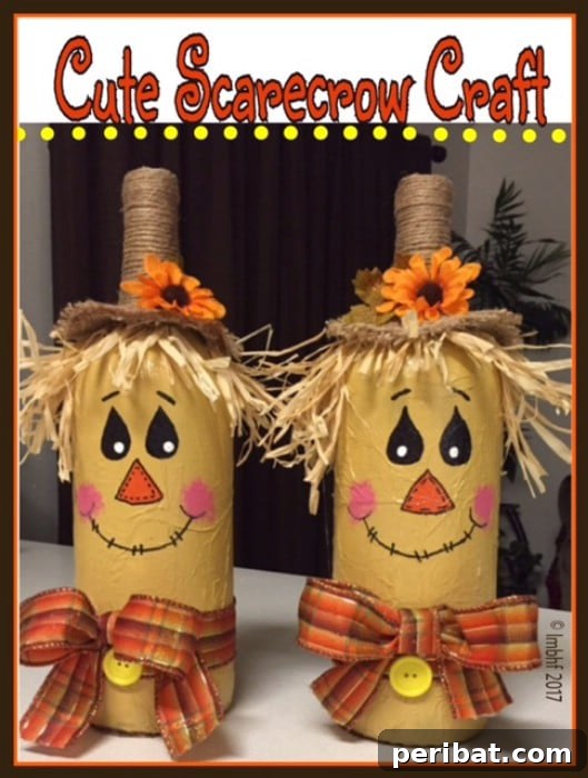 Whimsical Scarecrow Creations for Festive Autumn Decor 14 Miniature scarecrows made from repurposed glass bottles, decorated with tissue paper and twine