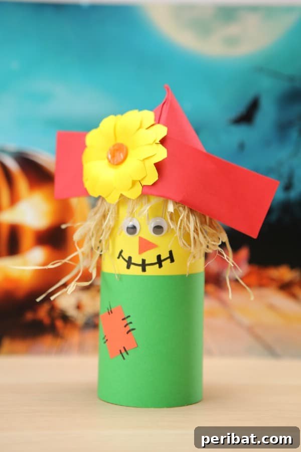 Whimsical Scarecrow Creations for Festive Autumn Decor 4 Colorful paper scarecrow with patchwork details, an easy craft for children