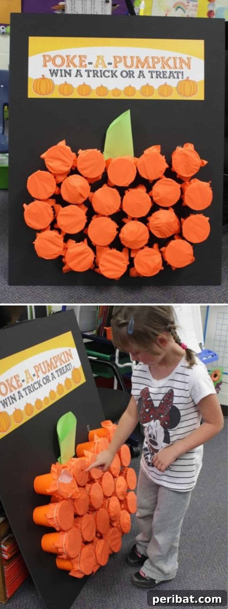 DIY Poke A Pumpkin Game - a Halloween party game where players poke holes to reveal prizes