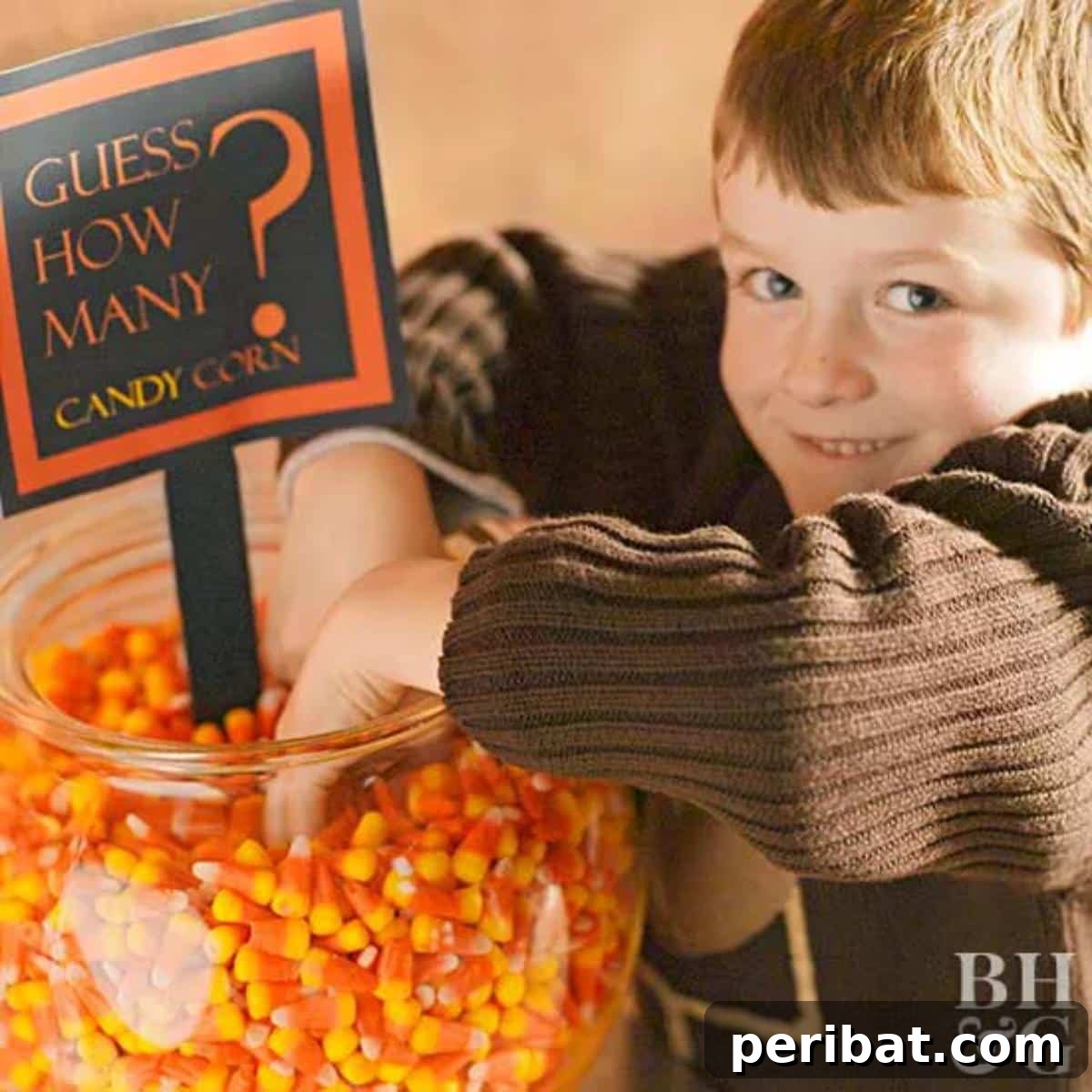 Count The Candy Corn Game - a simple Halloween guessing game with a jar of candy corn