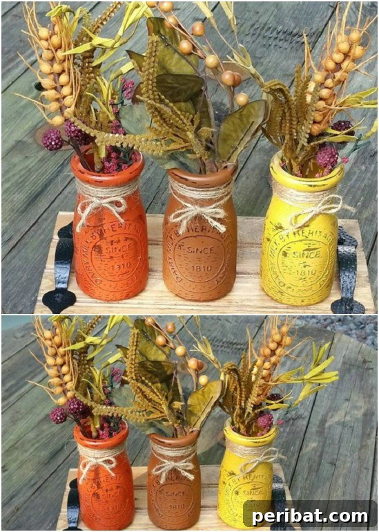 Fall Colors Painted Mason Jar Centerpiece