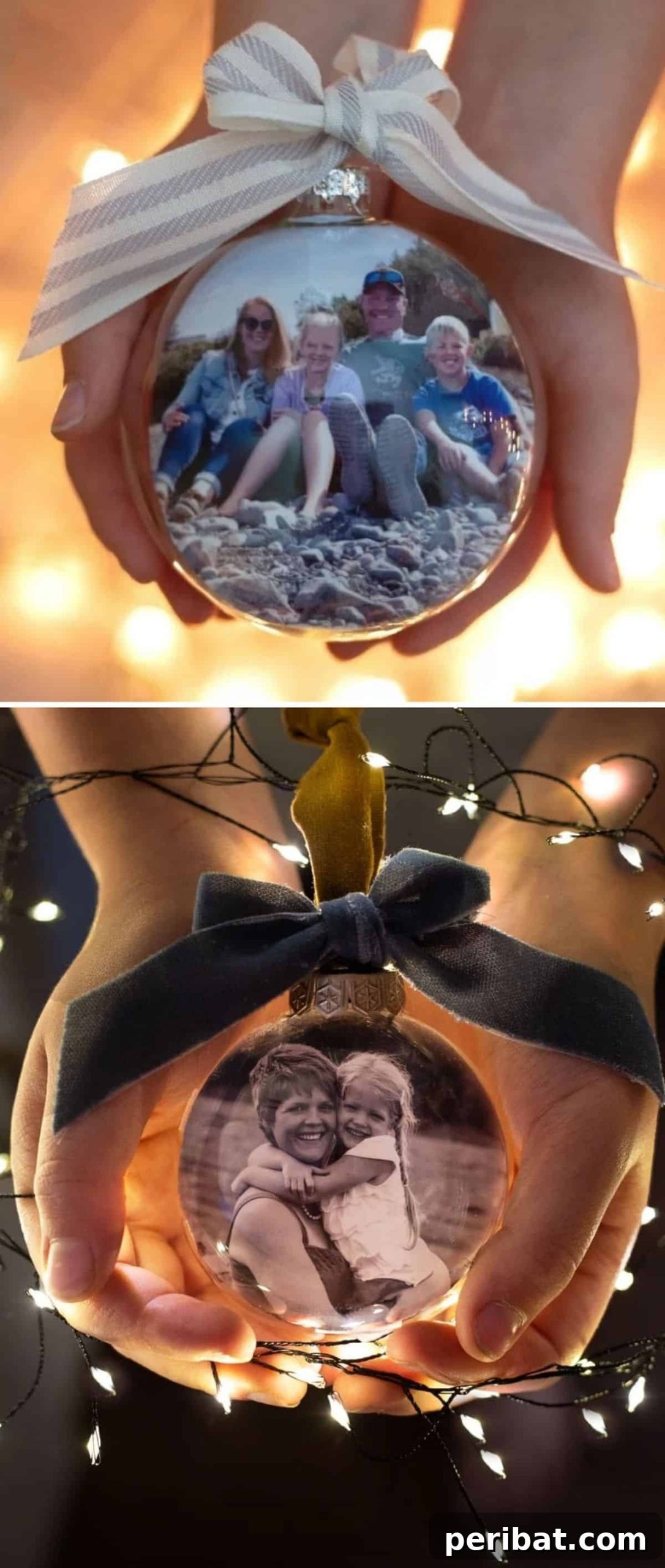Glass ornaments filled with photos.