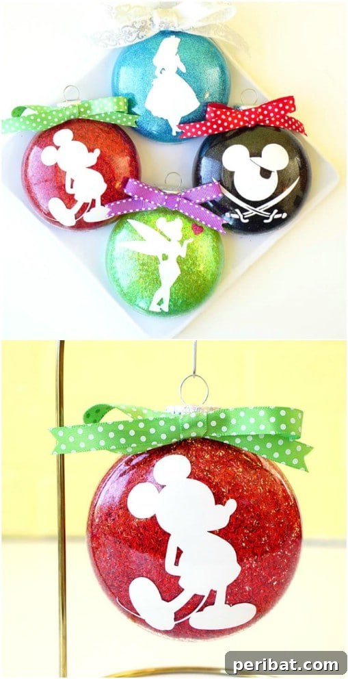 Gorgeous DIY Disney Silhouette Glitter Ornaments
