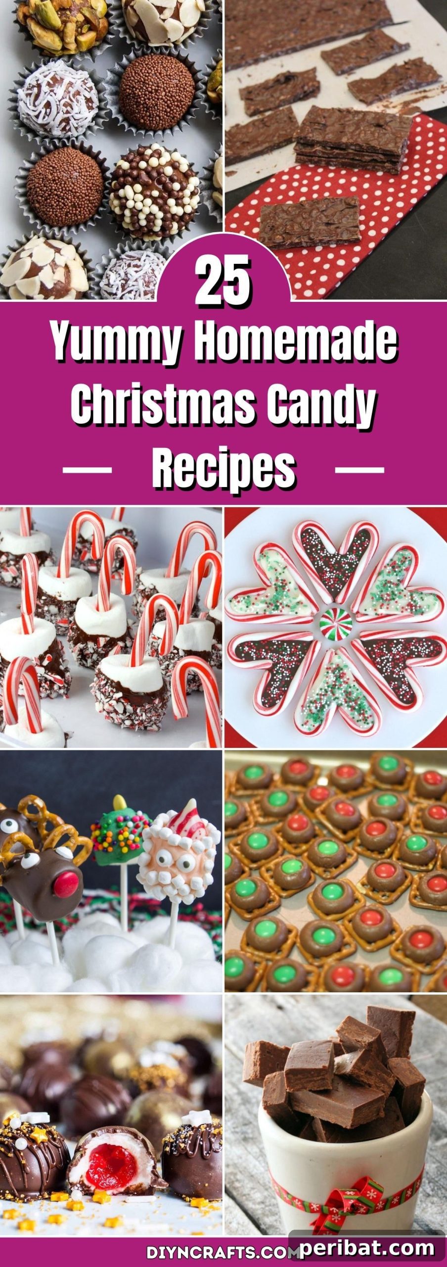 A festive array of homemade Christmas candies, including decorated cookies, chocolate treats, and hard candies, perfect for holiday gifting and enjoyment.