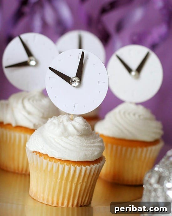 28 Effortless DIY Ideas for a Spectacular New Year's Eve Party 28 Clock Cupcake Toppers - 28 Fun and Easy DIY New Year’s Eve Party Ideas