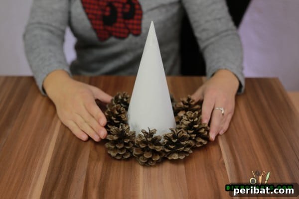 Step 4: Continuing the first layer of pinecones