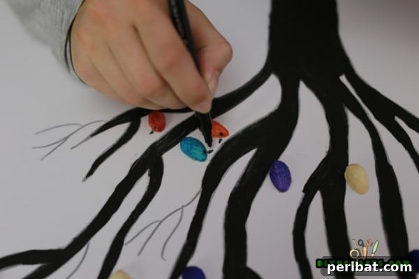 From Snack to Showpiece Pistachio Shell Wall Art 11 Drawing small beaks on pistachio shell birds