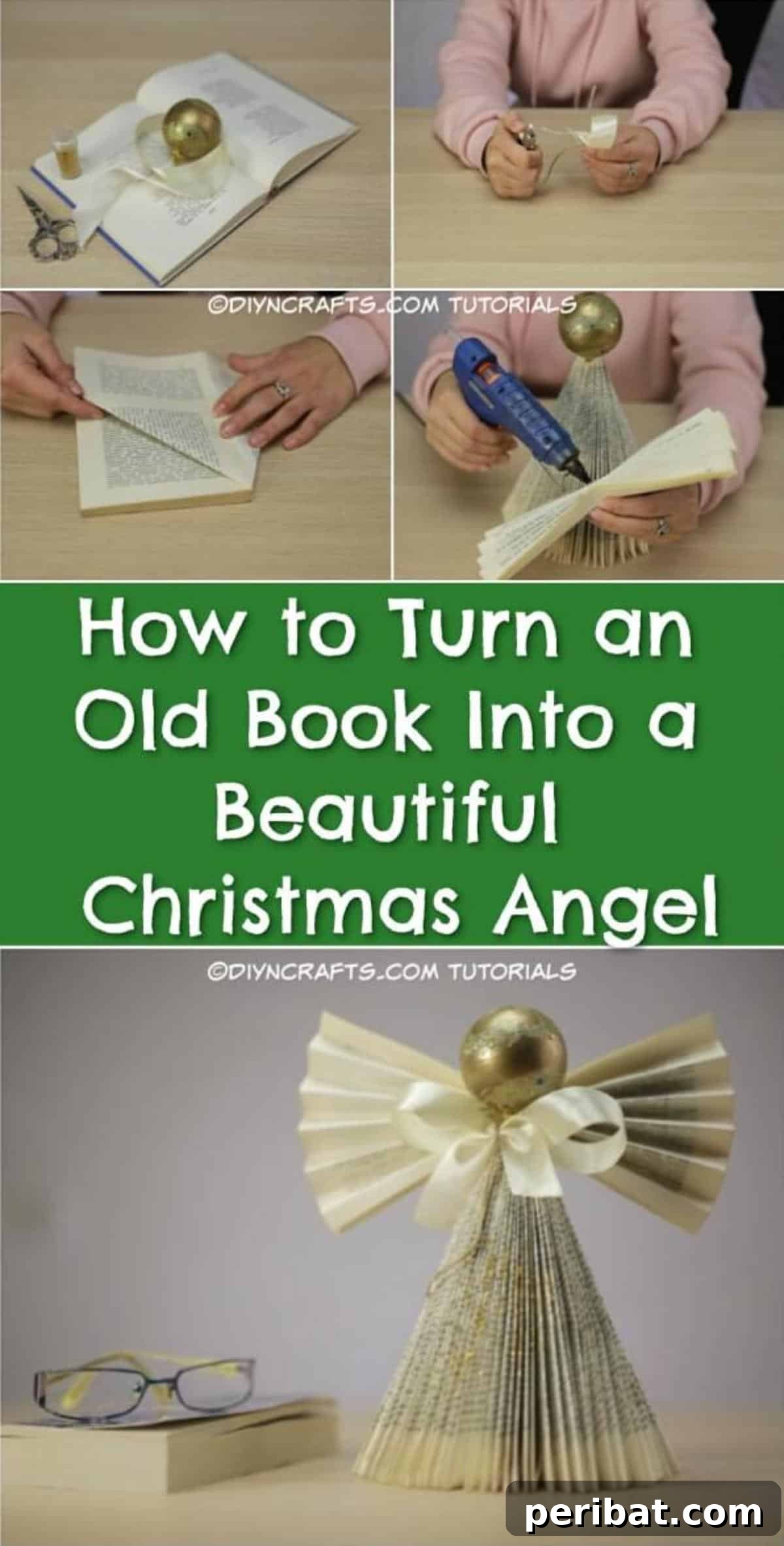 Upcycle an Old Book into a Stunning Christmas Angel 2 A stunning Christmas angel crafted from the pages of an old book, a unique DIY holiday decoration.