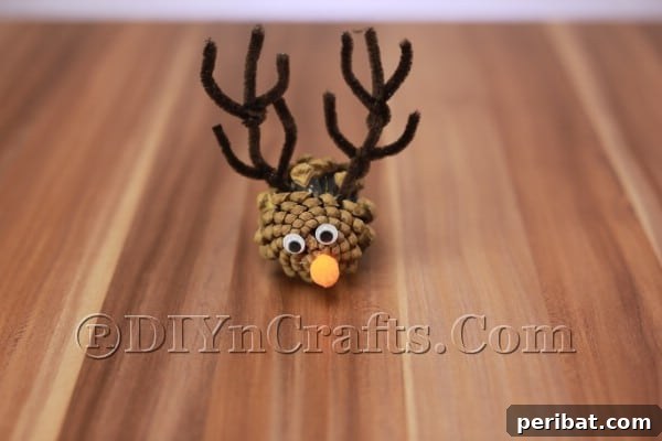 Crafting Adorable Reindeer from Pine Cones 10 Step 7: Arrange antlers naturally
