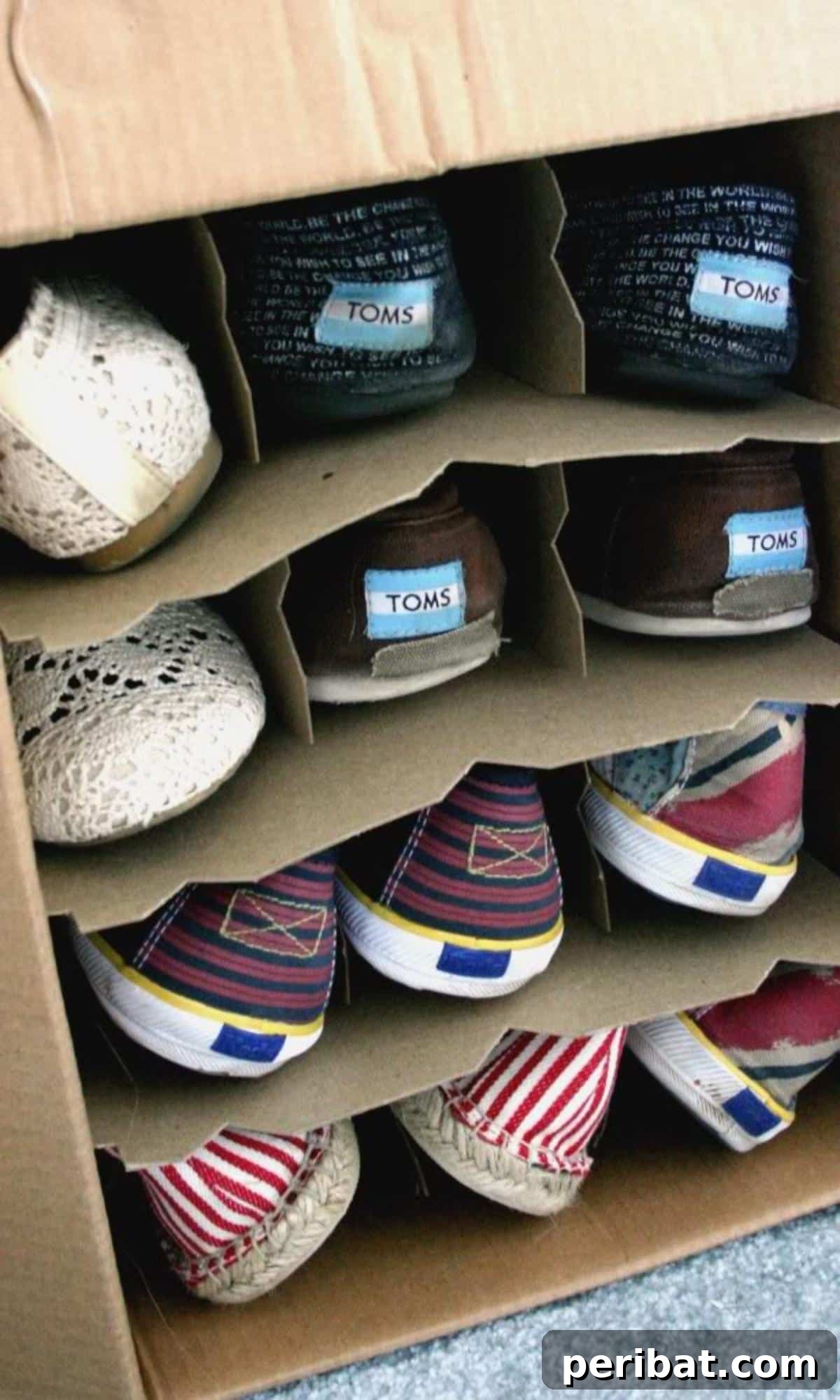 DIY Wine Box Shoe Organization