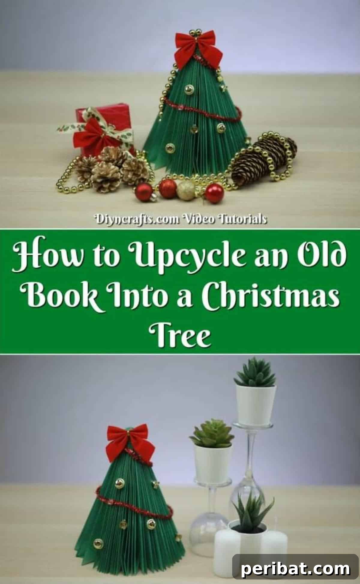 Pages to Pine: Craft a Christmas Tree from Old Books 2 How to Upcycle an Old Book Into a Christmas Tree pinterest image