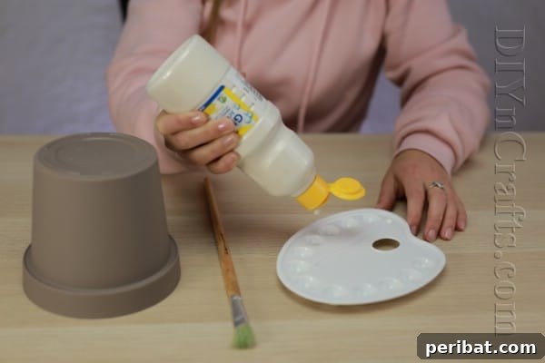 DIY Adorable Flower Pot Snowman 4 Squeeze white paint onto a palette