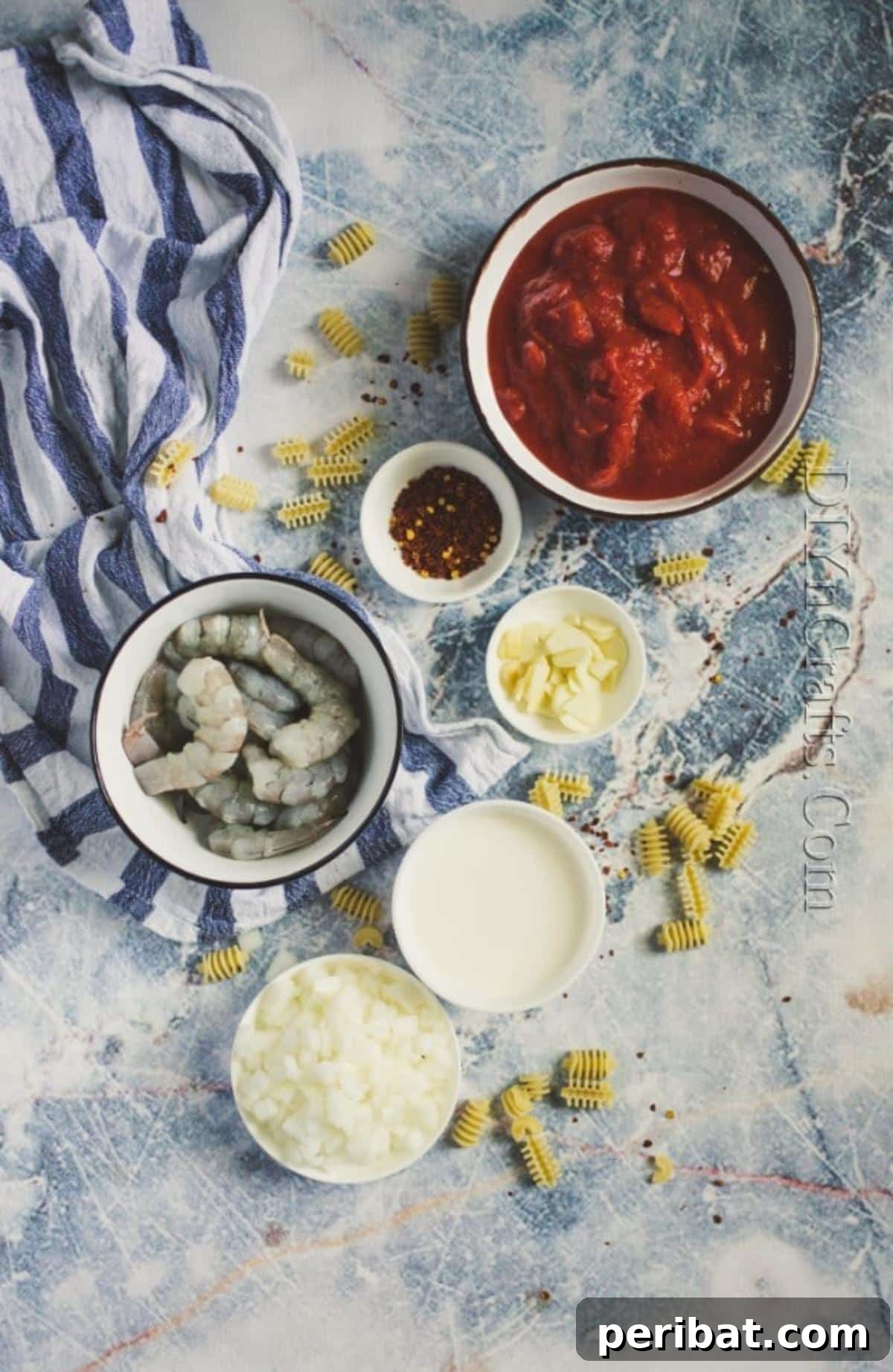 Ingredients for shrimp pasta.