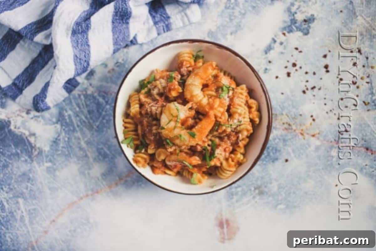 Finished and served Italian shrimp pasta