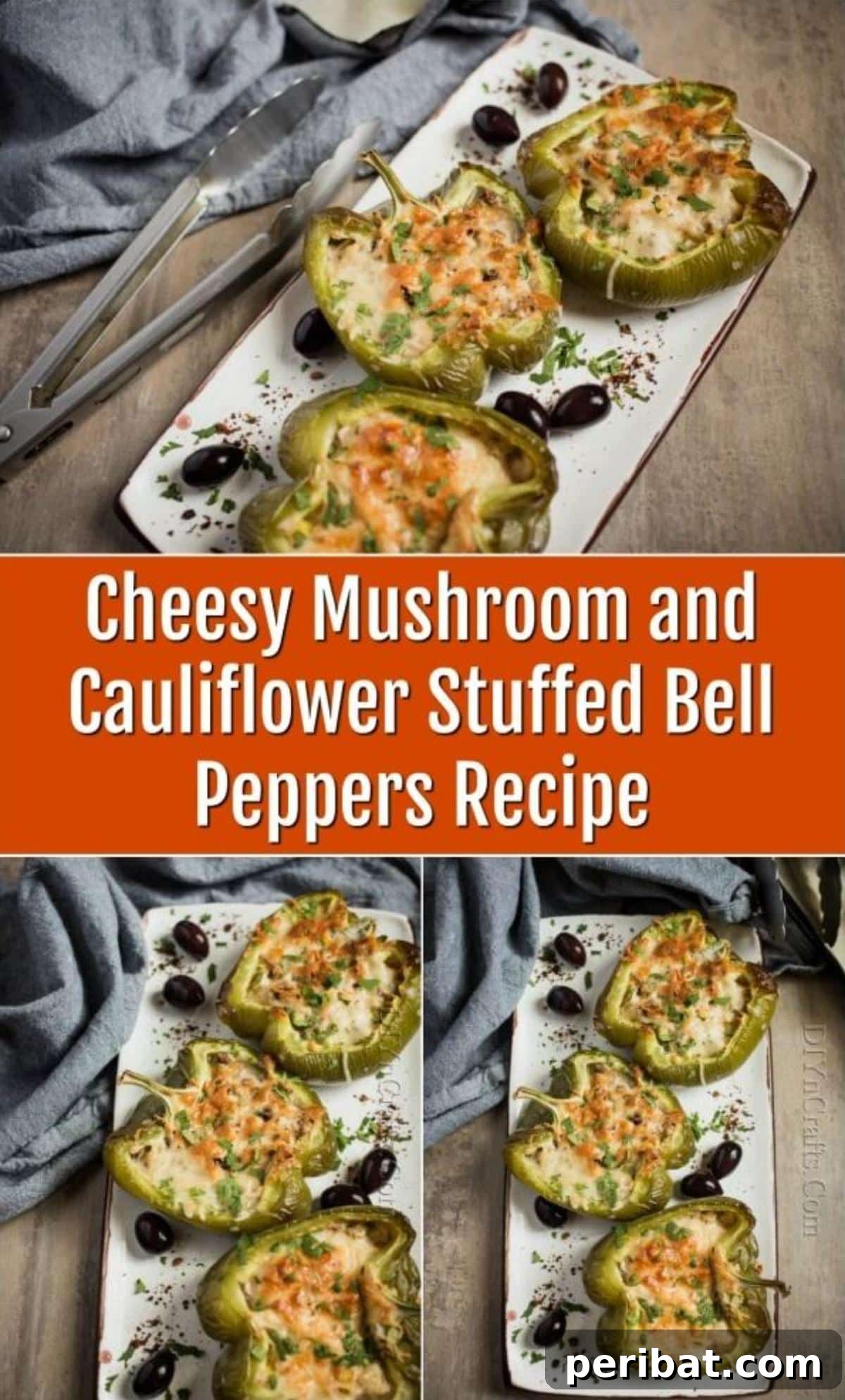 Golden Cheesy Mushroom Cauliflower Stuffed Peppers 2 Cheesy Mushroom and Cauliflower Stuffed Bell Peppers Recipe