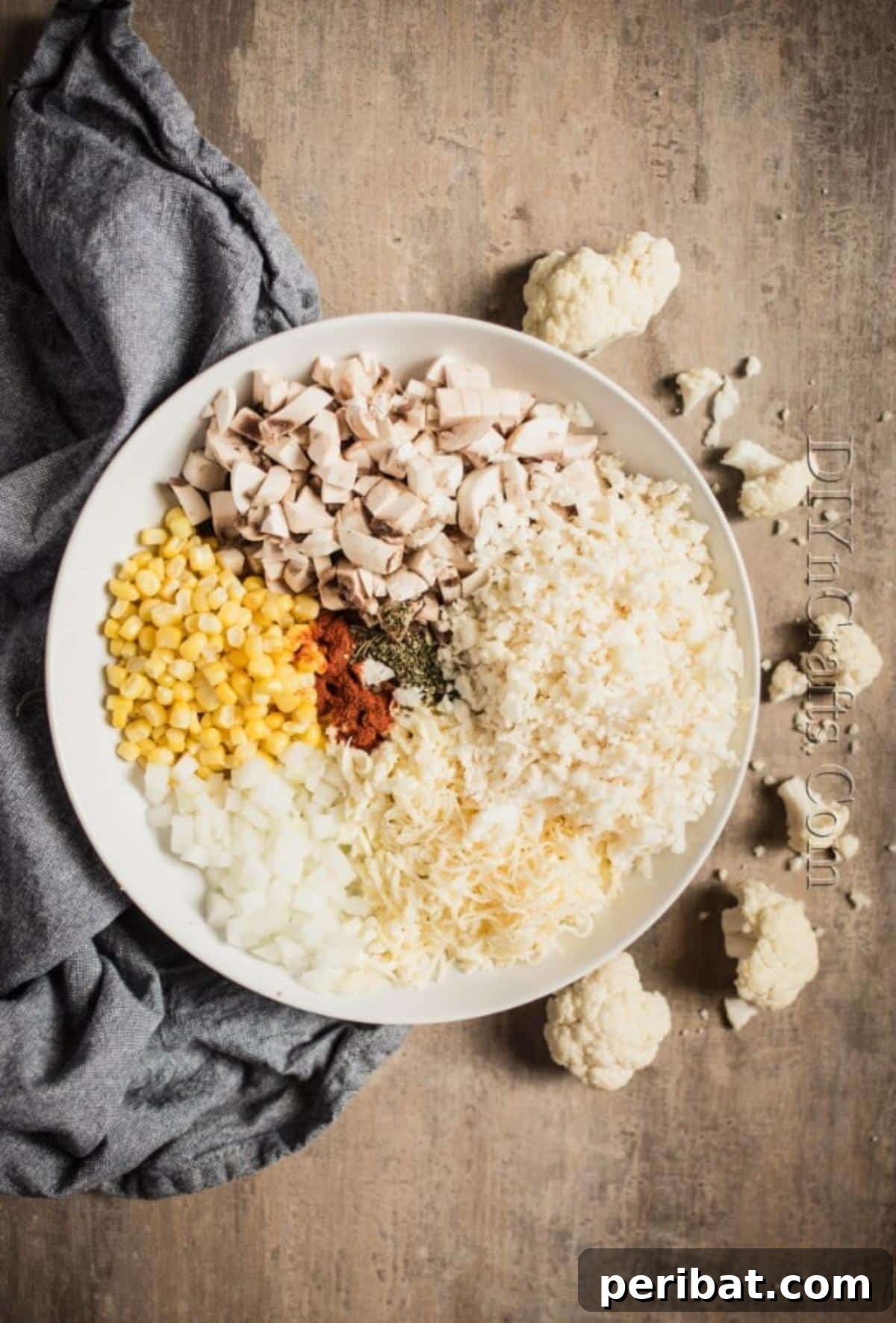 Golden Cheesy Mushroom Cauliflower Stuffed Peppers 5 Measuring ingredients for the filling.