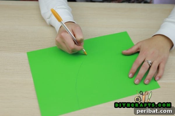Miniature Cardstock Strip Christmas Tree Craft 6 Drawing the curved template for the Christmas tree cone