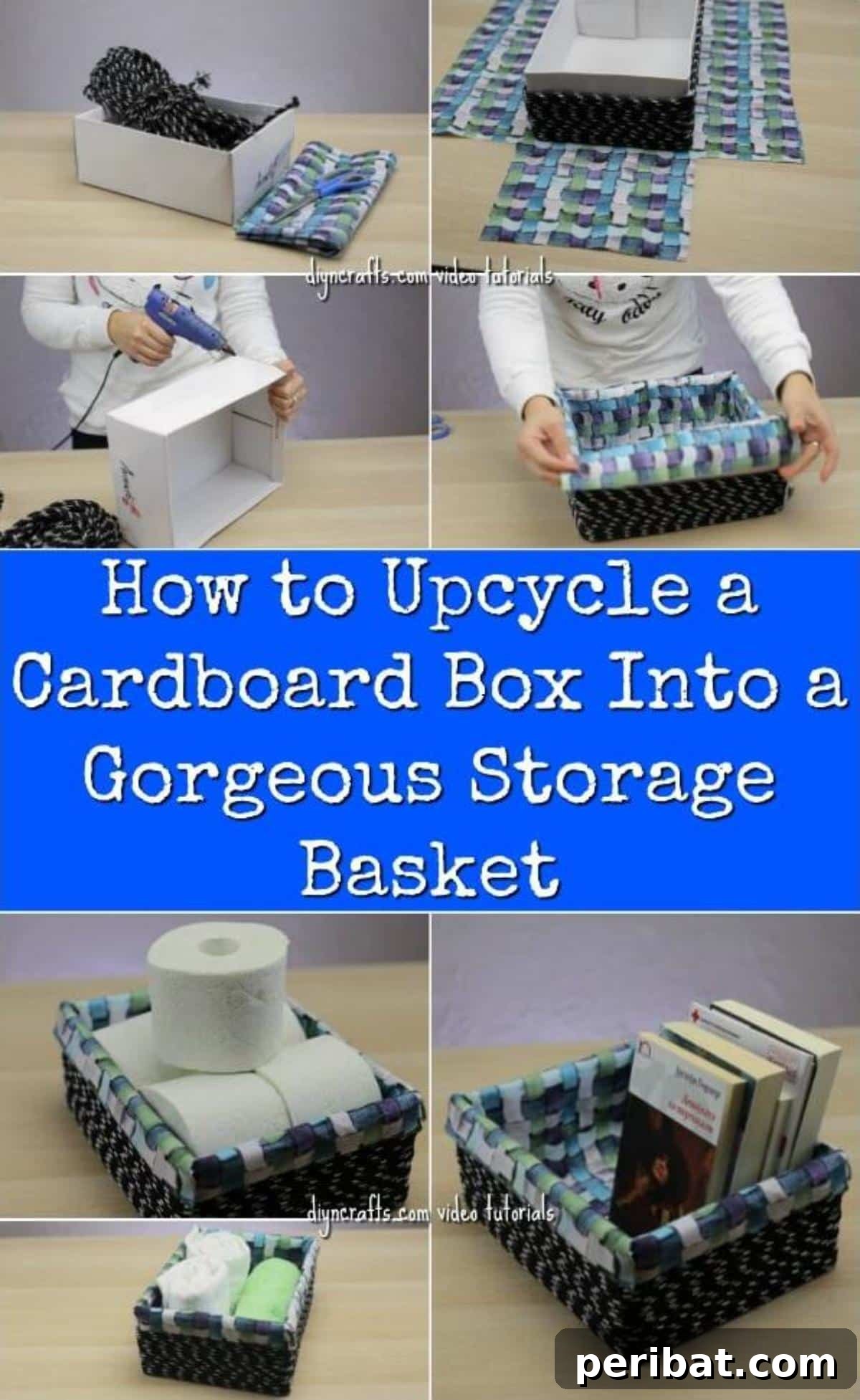 Cardboard Box Makeover: Create a Stylish Storage Basket 2 How to Upcycle a Cardboard Box Into a Gorgeous Storage Basket collage