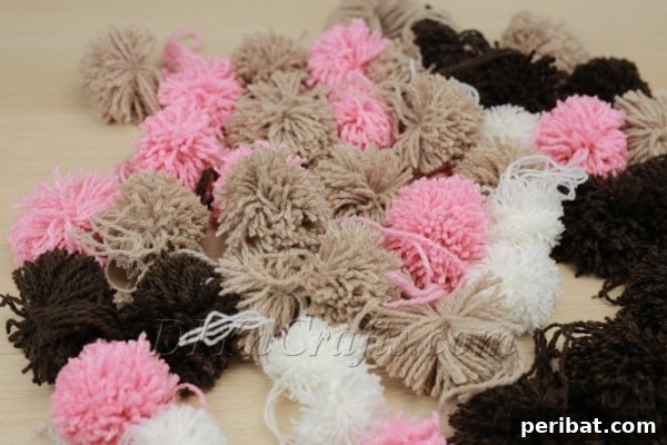 Collection of finished pom poms