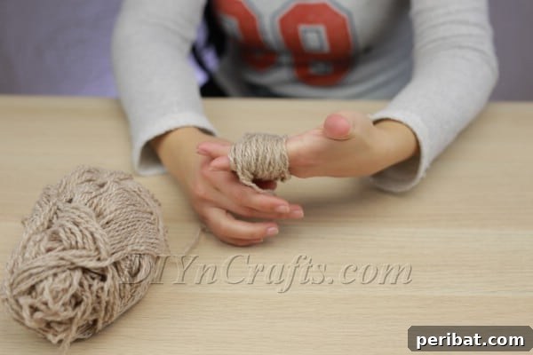 Wrapped yarn bundle ready for tying