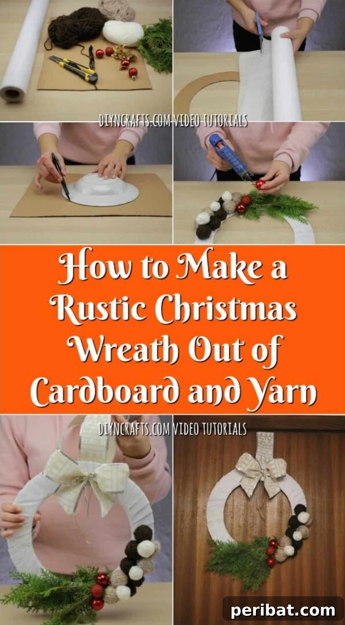 Create A Rustic Cardboard And Yarn Christmas Wreath 2 How to Make a Rustic Christmas Wreath Out of Cardboard and Yarn