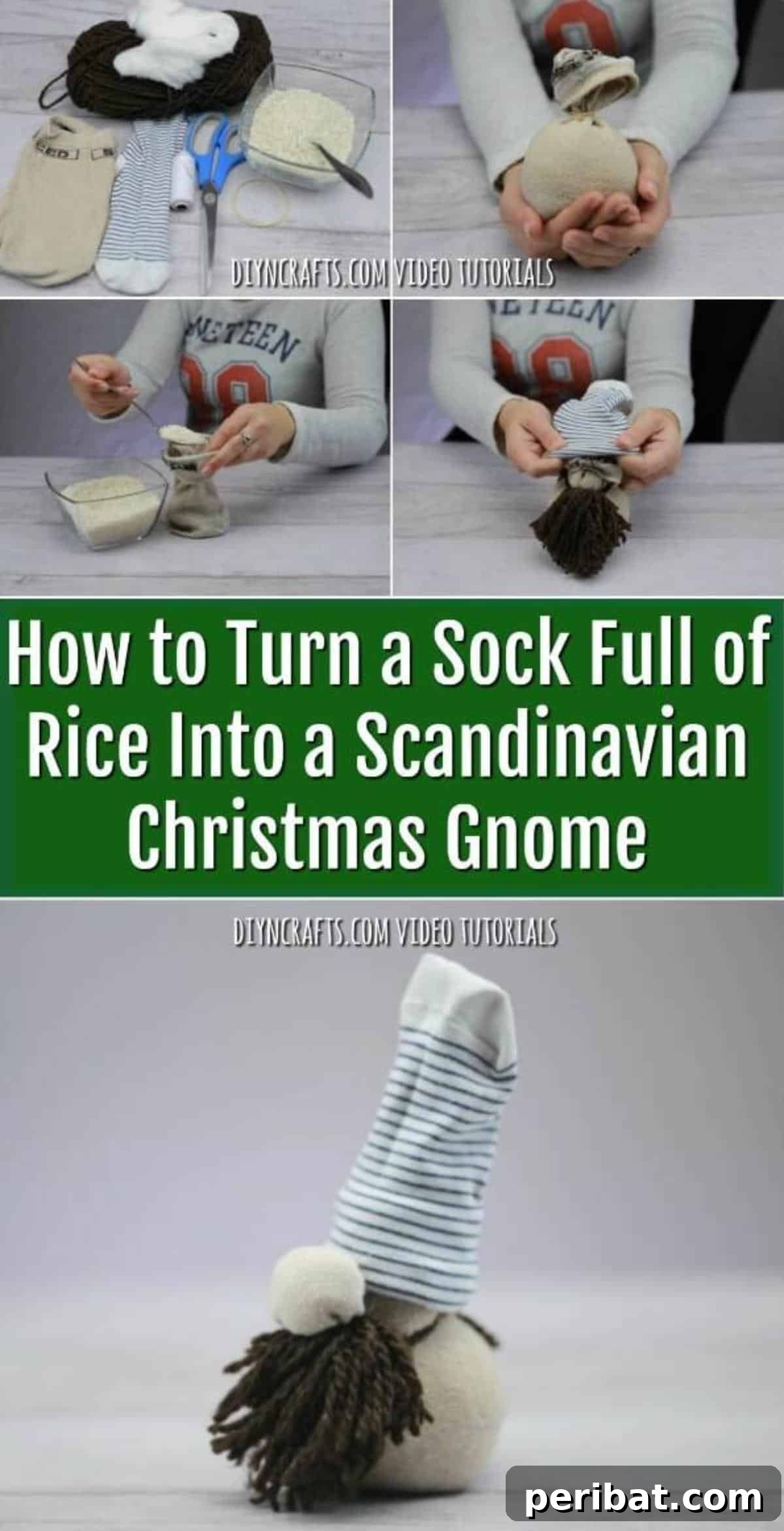 Craft Your Own Scandinavian Rice Sock Gnome 2 Finished Scandinavian Christmas Gnome made from socks and rice, ready for display