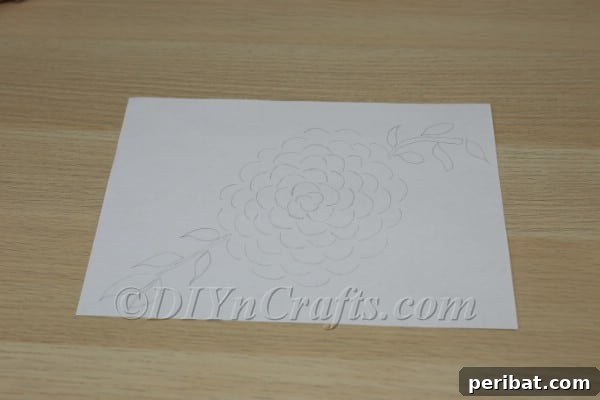 Handcraft a Luminous 3D Paper Lantern 4 Completed sketch of flower, stem, and leaves for paper lantern