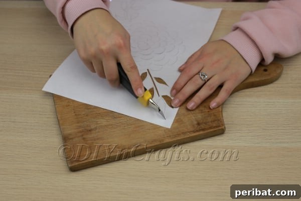 Handcraft a Luminous 3D Paper Lantern 6 Paper with stem and leaves completely cut out