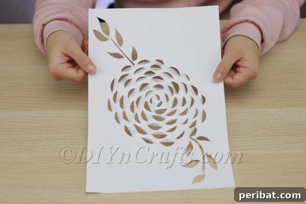 Handcraft a Luminous 3D Paper Lantern 7 Paper design with 3D petals pushed up, before wrapping