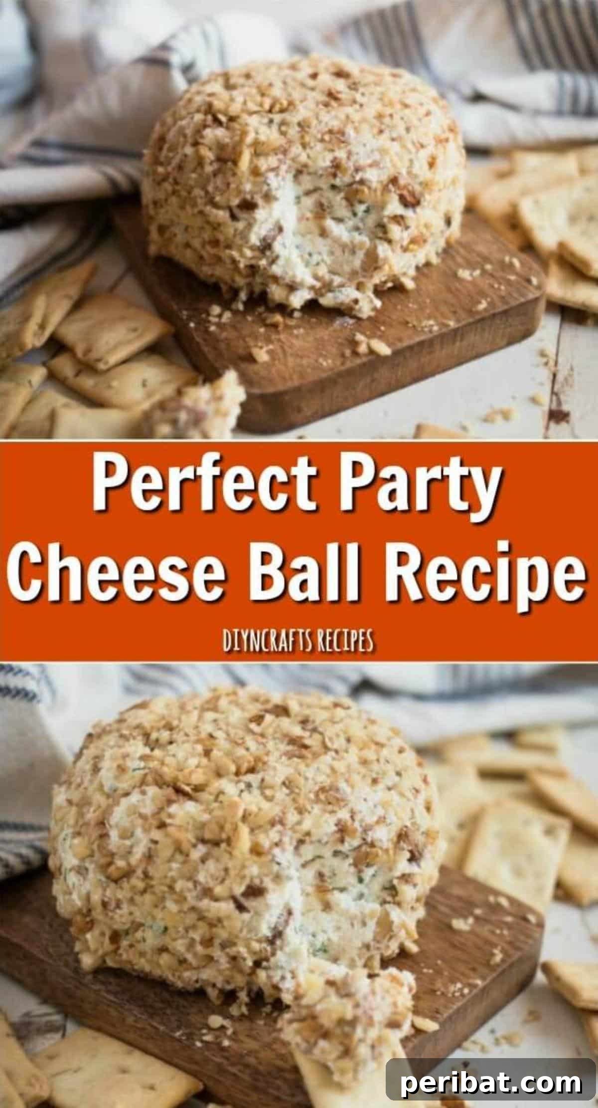 The Ultimate Party Cheese Ball 2 Delicious Perfect Party Cheese Ball Recipe ready to serve on a platter with crackers.