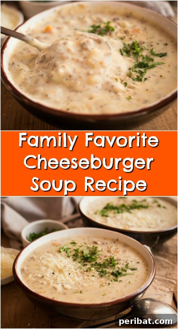 Cheeseburger Soup Recipe Pin Image
