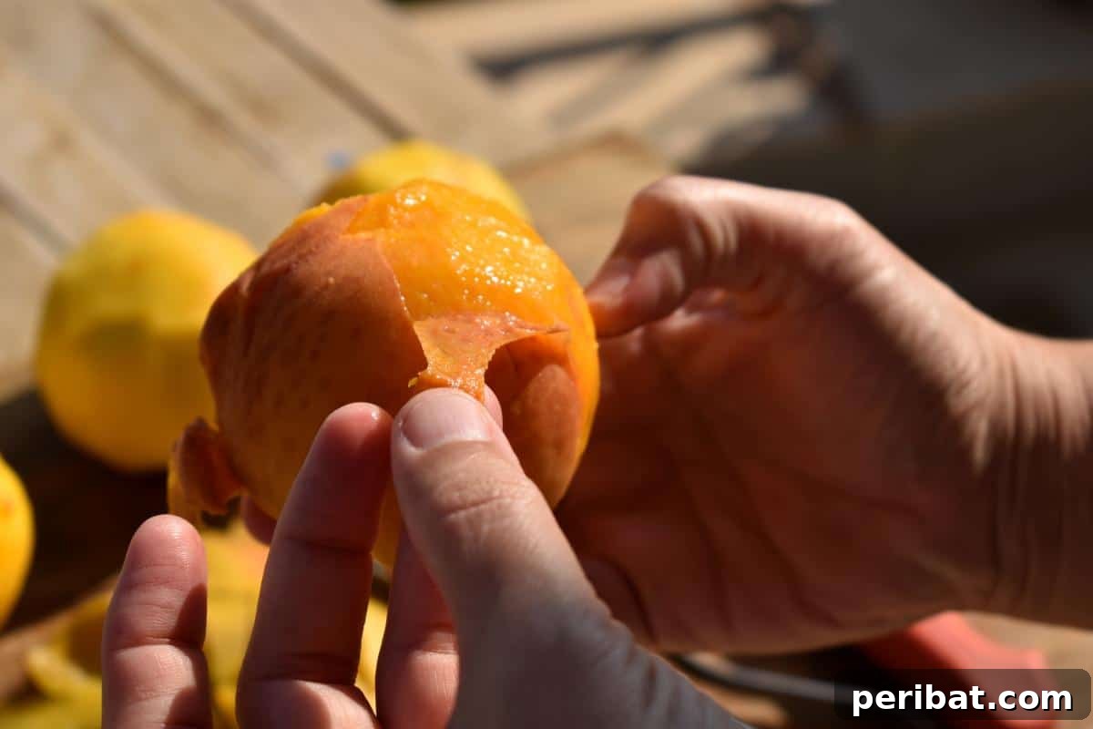 Beyond the Bin: 20 Brilliant Ways to Repurpose Fruit and Vegetable Peels 9 Peeling a peach.