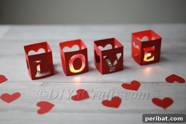 Finished 'LOVE' lanterns illuminated for Valentine's Day