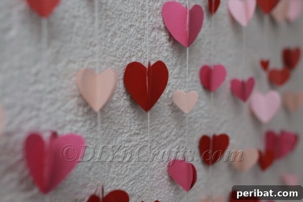 Paper hearts arranged as romantic holiday decoration