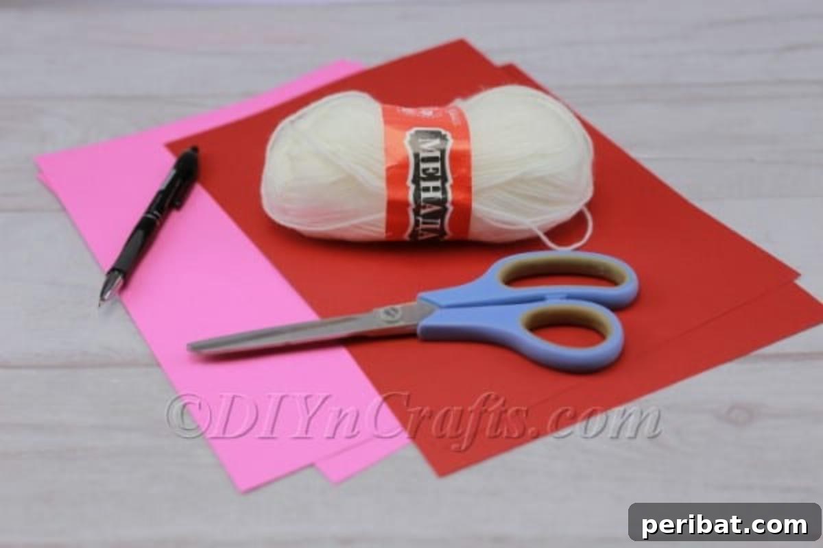 Materials used for the DIY Paper Heart Garland