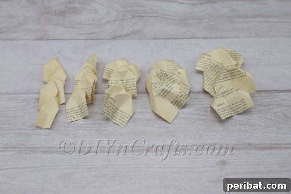 Collection of finished paper rose petals with natural curls