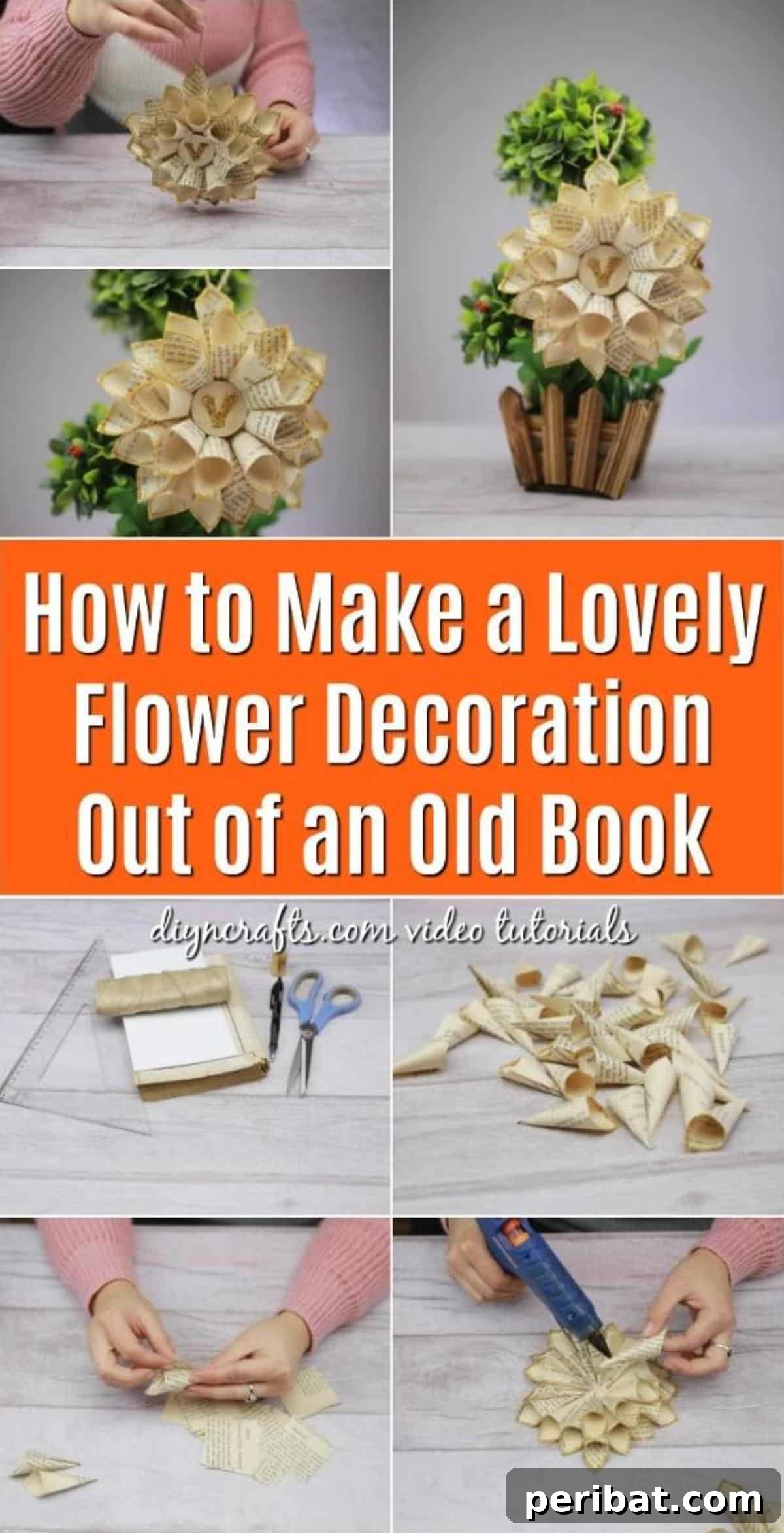 How to Make a Charming Flower Decoration from Old Book Pages
