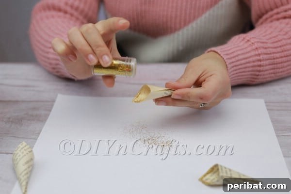 Collection of glittered paper cones.