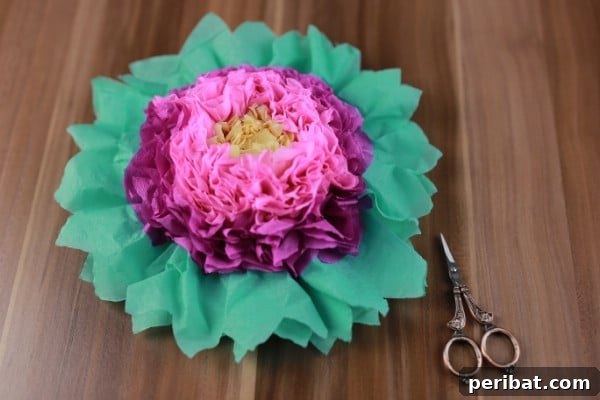 Beautifully crafted colorful tissue paper flower